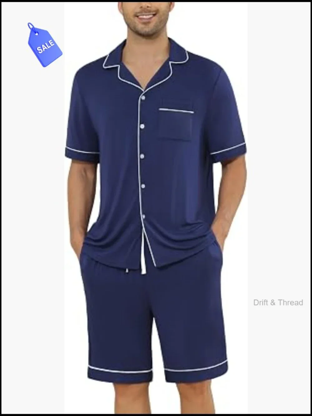 Men's Button Up Pajama Set Short Sleeve Shorts Soft Modal Sleepwear Lounge